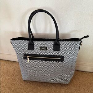 Trina Turk Black and White Chevron medium Tote Bag, crossbody strap